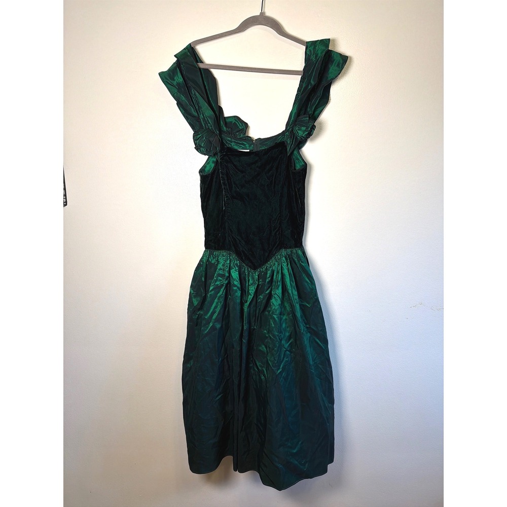 Vtg Jessica McClintock Gunne Sax Green Velvet Taffeta RenFaire Regency Dress 70s